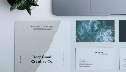 Branding mockup with business cards and a plant